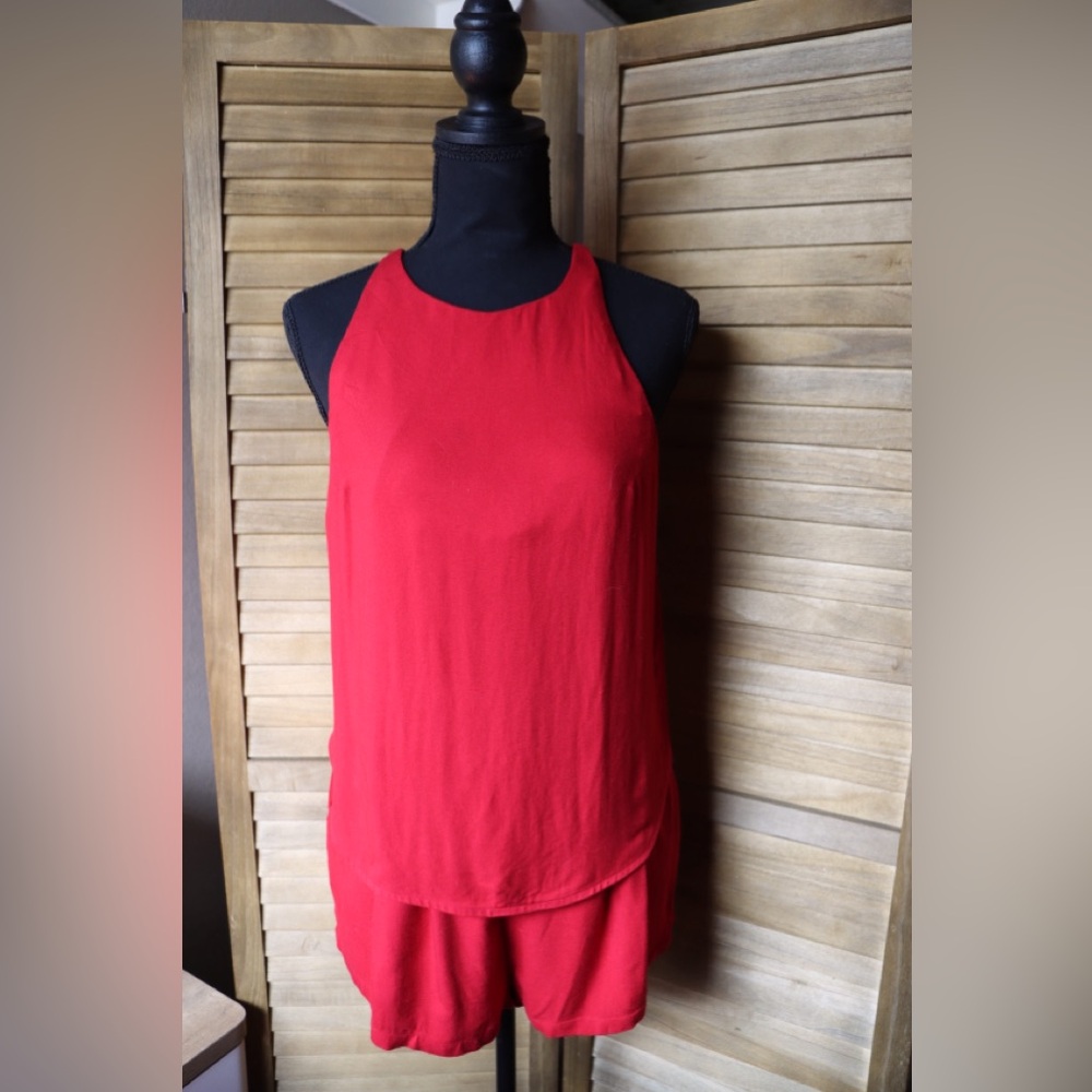 Guess by Marciano Red Romper Shorts, Open-Back
